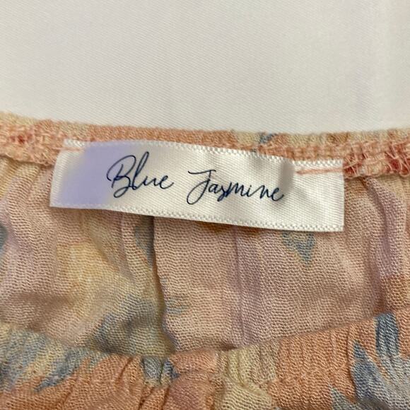 Ruched Tie Front Crop Top Long Sleeve Pink Floral Boho Peasant Soft Gauzy Large - Picture 4 of 10